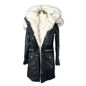 RIVER ISLAND Faux Fur Shearling Parka Coat Cotton Hood Teddy XS UK 6